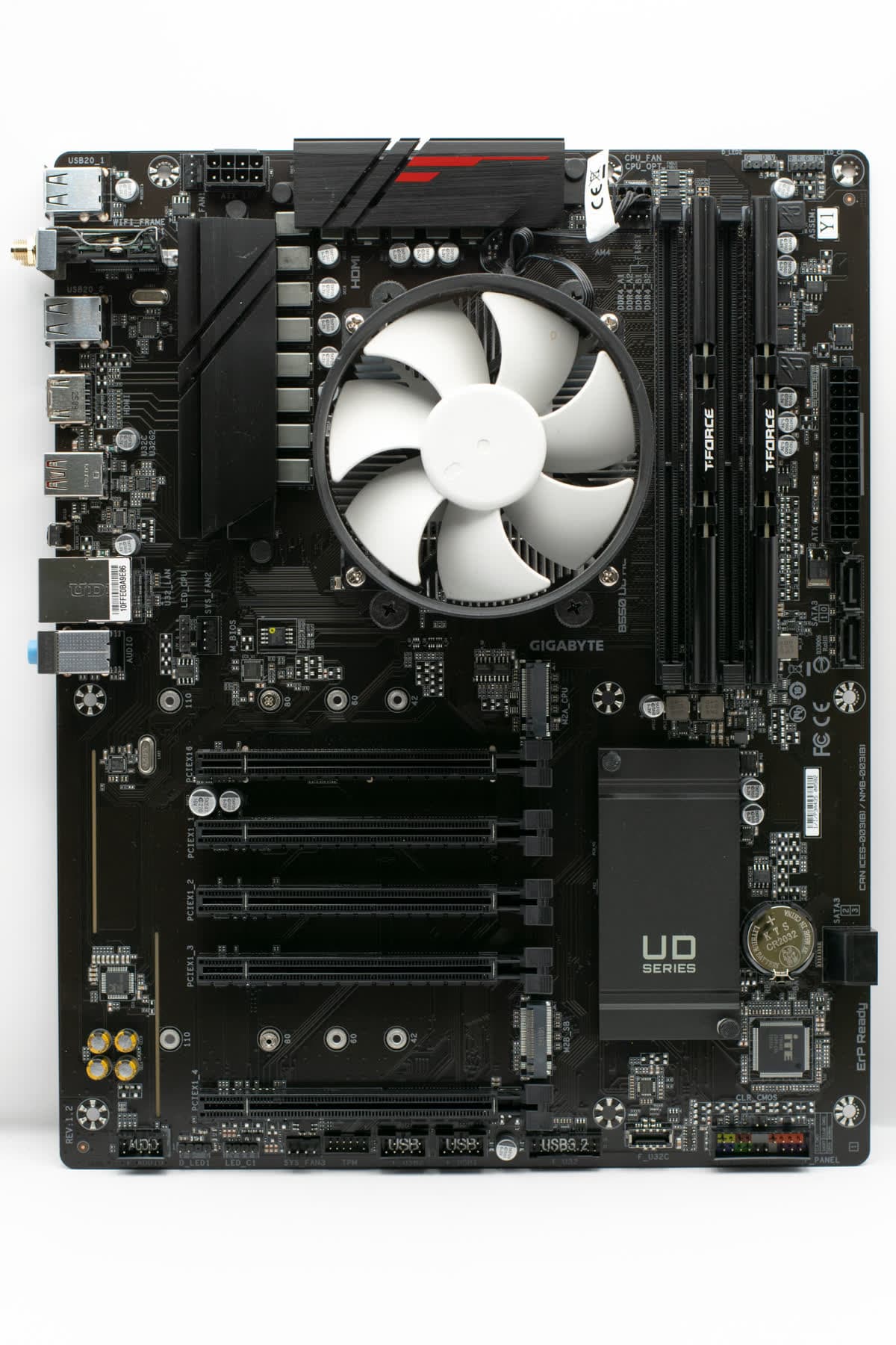 Top-down view of a Gigabyte motherboard, the kind of layout you're checking once BIOS settings need reading