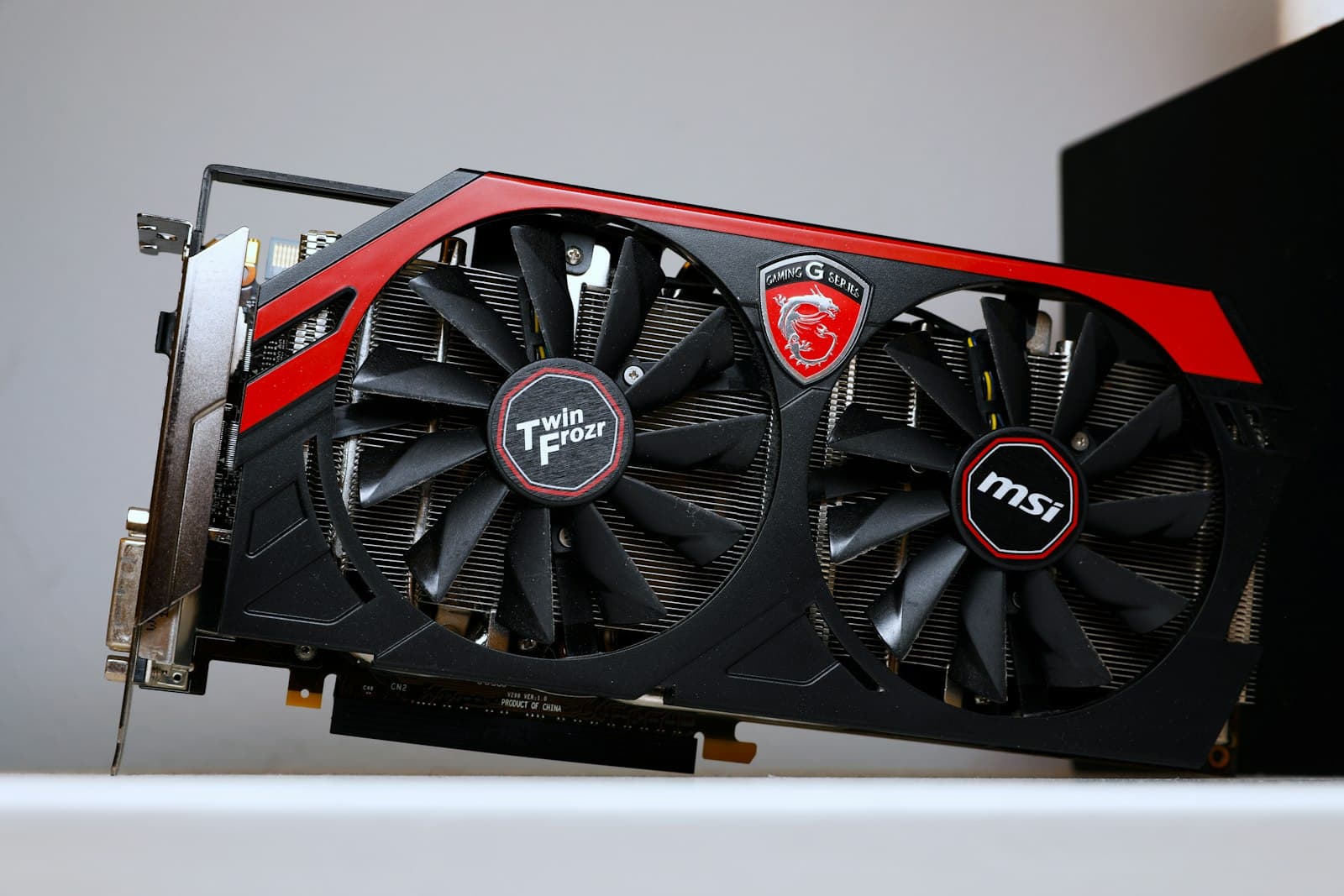 GPU power connectors on a graphics card inside a gaming PC